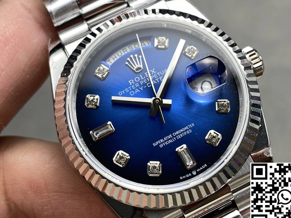 36mm Dial Day QF 128239-0023 Blue Rolex Factory Tungsten Date Steel v5 1019
